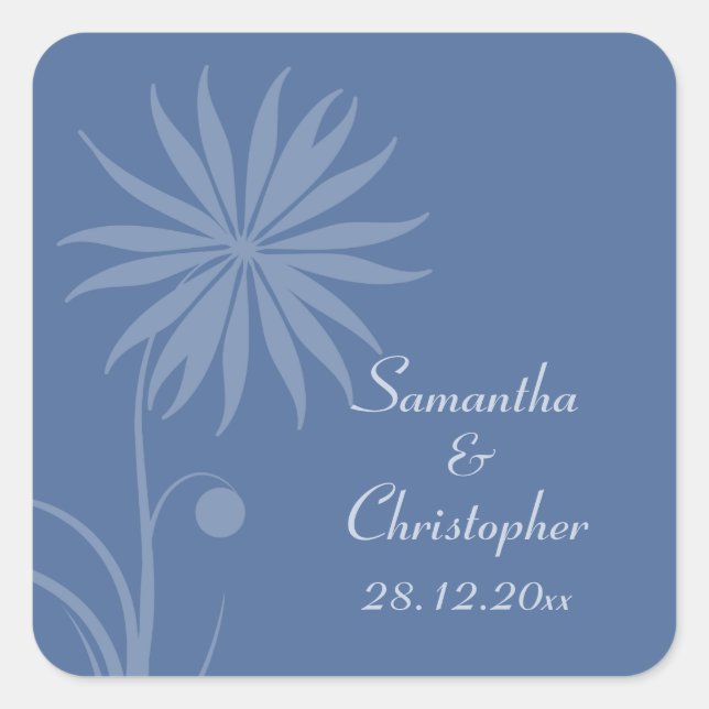 Sticker Carré Mariage floral simple bleu Cachemire (Devant)