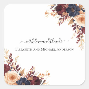 Sticker Carré Mariage Floral Terracotta Marine Crème Rouille