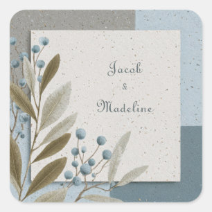 Sticker Carré Mariage Géométrique Bleu Ardoise Minimal Taupe et