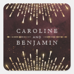 Sticker Carré Mariage Glamour Art Déco Bourgogne Vintage