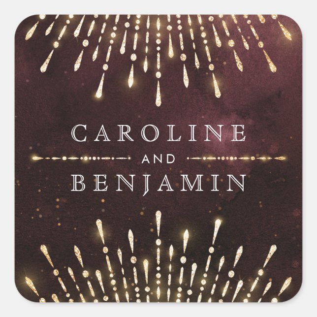 Sticker Carré Mariage Glamour Art Déco Bourgogne Vintage (Devant)