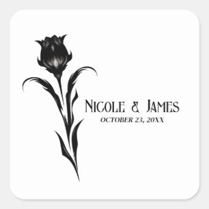 Sticker Carré Mariage gothique à fleur élégante noire