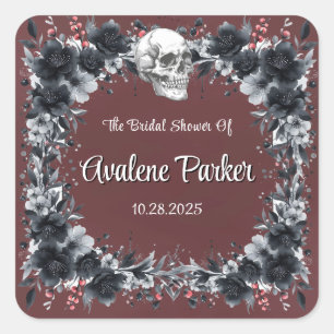 Sticker Carré Mariage gothique floral noir rouge sang