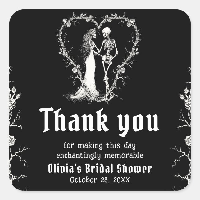 Sticker Carré Mariage gothique noir de la fête d'Halloween squel (Devant)