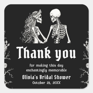 Sticker Carré Mariage gothique noir de squelette pour Halloween
