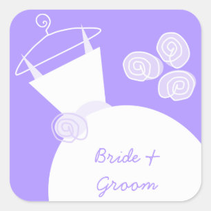 Sticker Carré Mariage Gown violet carré 'Bride and Groom'