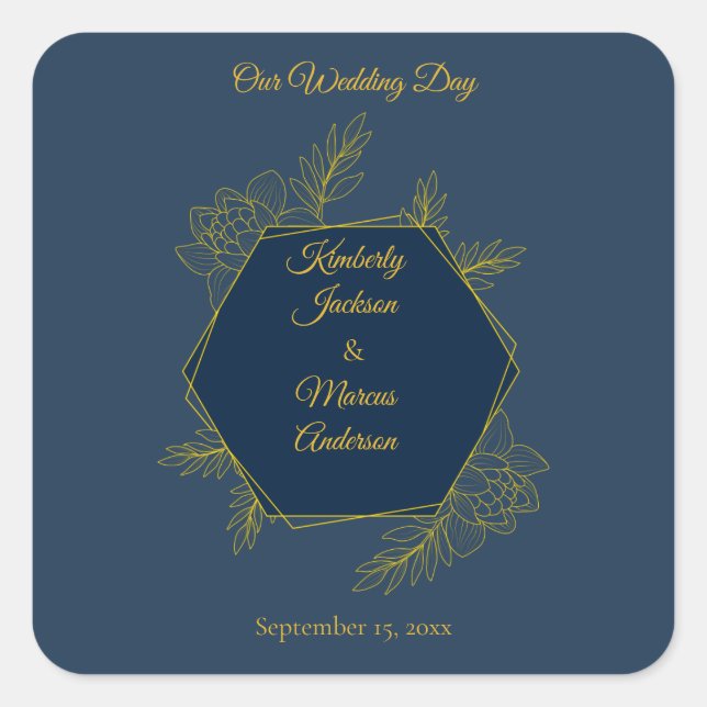 Sticker Carré Mariage Hexagone Élégance Dorée (Devant)