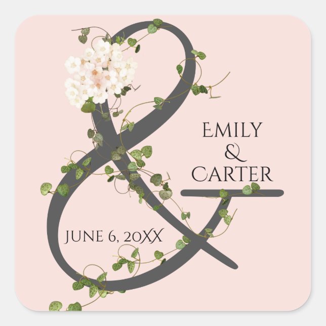 Sticker Carré Mariage Hydrangea et Ivy Ampersand (Devant)