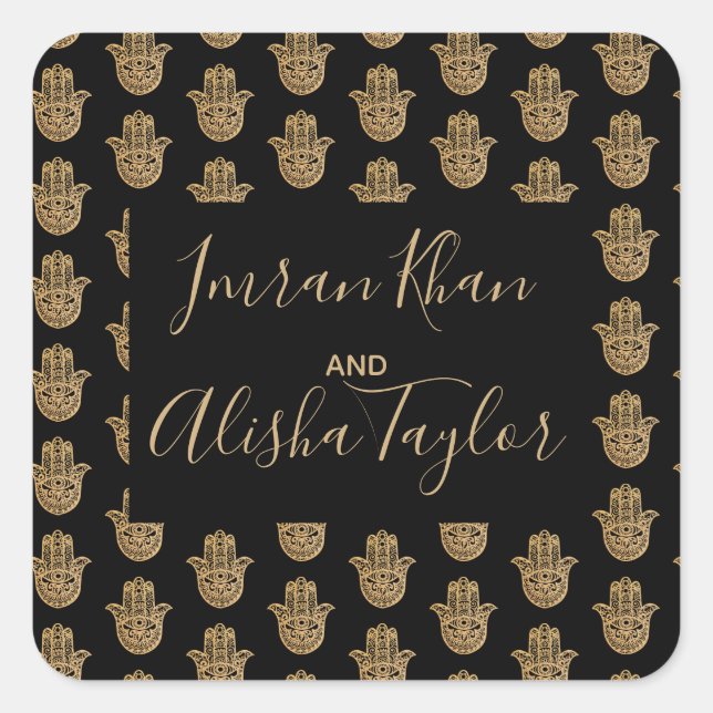 Sticker Carré Mariage indien Gold hamsa Henna Faire-part (Devant)