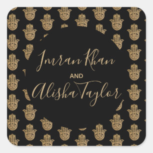 Sticker Carré Mariage indien Gold hamsa Henna Faire-part