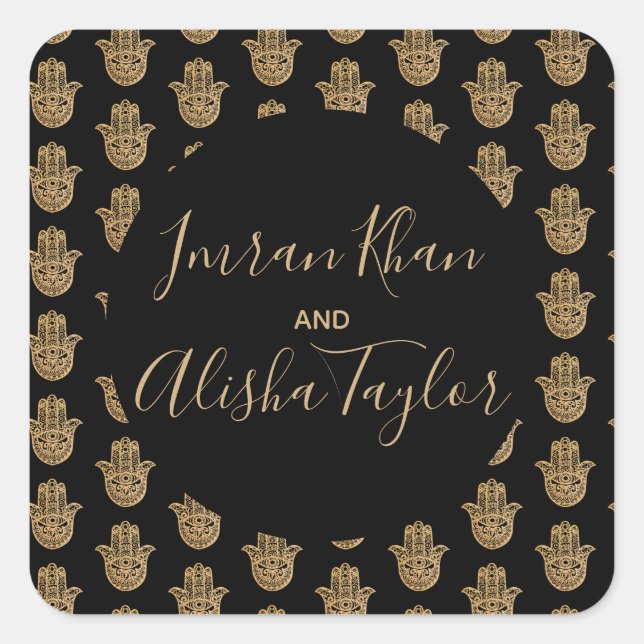 Sticker Carré Mariage indien Gold hamsa Henna Faire-part (Devant)