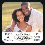 Sticker Carré Mariage Las Vegas - Enveloppe photo personnalisée<br><div class="desc">Personnalisez cet autocollant de mariage vegas avec votre propre photo et texte. Entièrement personnalisable.</div>