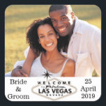 Sticker Carré Mariage Las Vegas - Enveloppe photo personnalisée<br><div class="desc">Personnalisez cet autocollant de mariage vegas avec votre propre photo et texte. Entièrement personnalisable.</div>