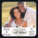 Sticker Carré Mariage Las Vegas - Enveloppe photo personnalisée<br><div class="desc">Personnalisez cet autocollant de mariage vegas avec votre propre photo et texte. Entièrement personnalisable.</div>