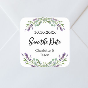 Sticker Carré Mariage Lavender eucalyptus Enregistrer la date