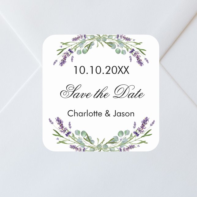 Sticker Carré Mariage Lavender eucalyptus Enregistrer la date (Créateur téléchargé)