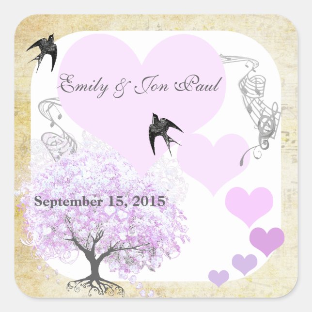 Sticker Carré Mariage Lavender Heart Leaf Tree (Devant)