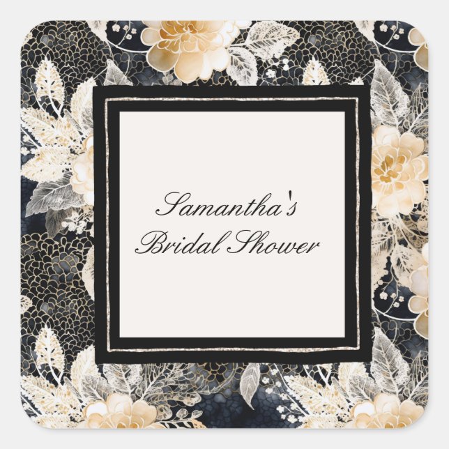 Sticker Carré Mariage Léopard Crème Noir Fleur Animal Floral (Devant)