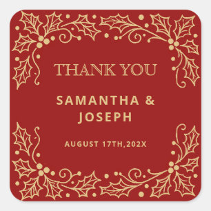 Sticker Carré Mariage Luxueux Rouge & Or Antique