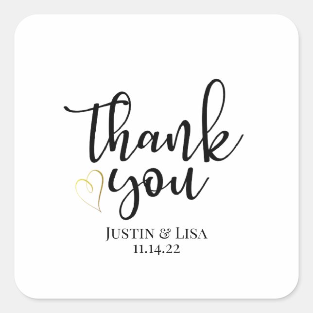 Sticker Carré Mariage, Mariée, Merci, Faveurs, Étiquette, autoco (Devant)