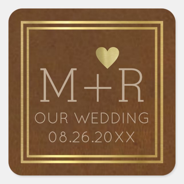 Sticker Carré mariage marron chic monogrammé  (Devant)
