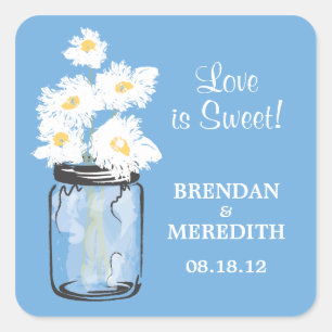 Sticker Carré Mariage Mason Jar et White Daisy