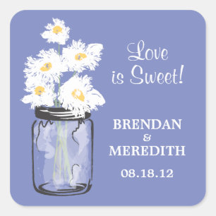 Sticker Carré Mariage Mason Jar et White Daisy