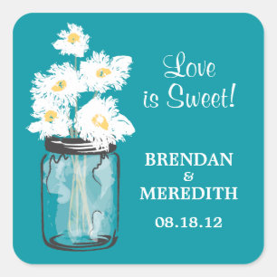 Sticker Carré Mariage Mason Jar et White Daisy