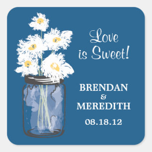 Sticker Carré Mariage Mason Jar et White Daisy