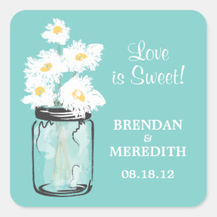 Sticker Carré Mariage Mason Jar et White Daisy