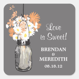 Sticker Carré Mariage Mason Jar et White Daisy