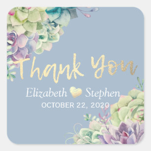 Sticker Carré Mariage Merci Chic Aquarelle Succulent Plante