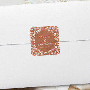 Sticker Carré Mariage mexicain en terre cuite Papel Picado