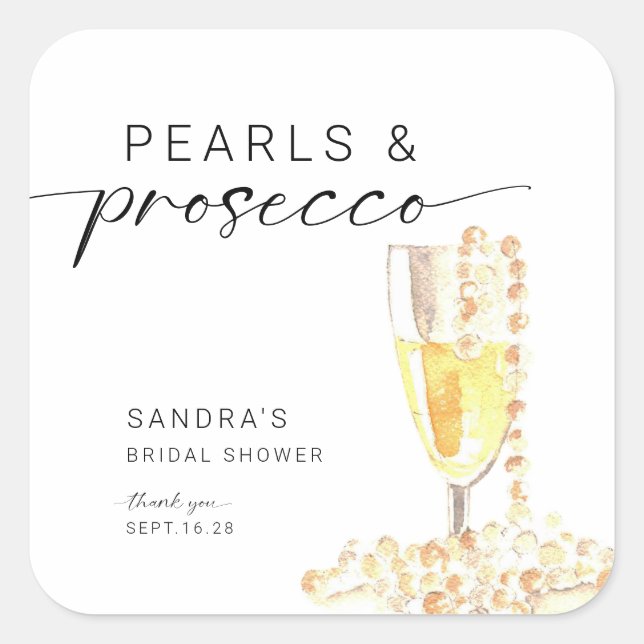 Sticker Carré Mariage minimal personnalisé perles et Prosecco  (Devant)