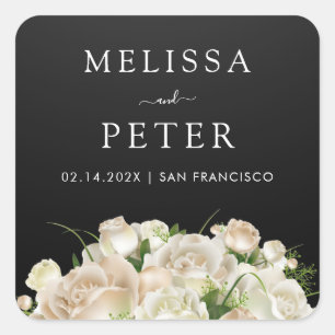 Sticker Carré Mariage minimaliste blanc floral noir