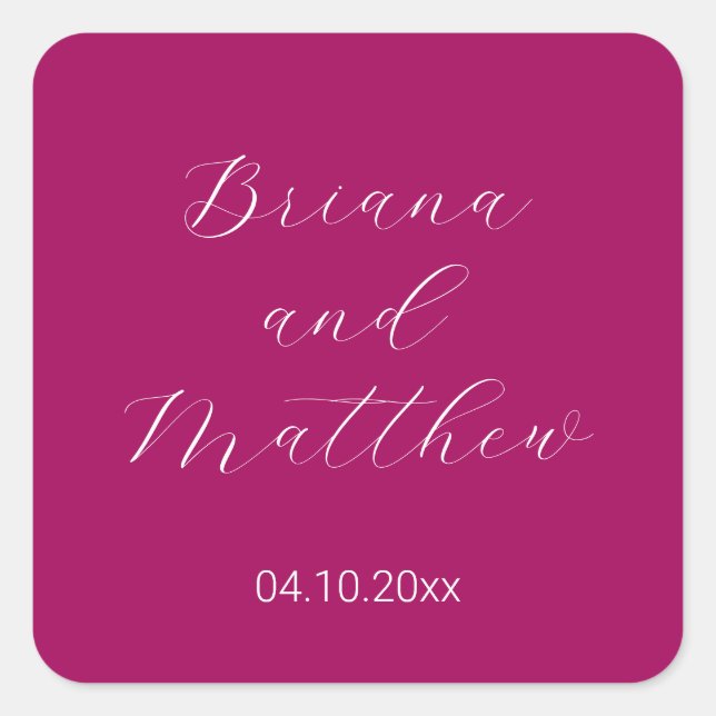 Sticker Carré Mariage minimaliste de script Magenta (Devant)