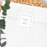 Sticker Carré Mariage minimaliste Merci moderne Dusty Blue<br><div class="desc">Moderne minimaliste et chic design Mariage présente les noms de mariée et mariée dans un design moderne avec une double bordure encadrée en bleu poussiéreux sur un arrière - plan blanc. Le design moderne est simple et chic. Personnalisez les détails du mariage avec vos noms en script bleu. Assurez-vous de...</div>