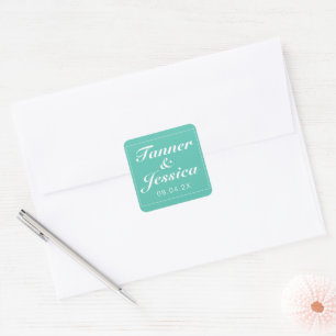 Sticker Carré Mariage minimaliste moderne Aqua & White