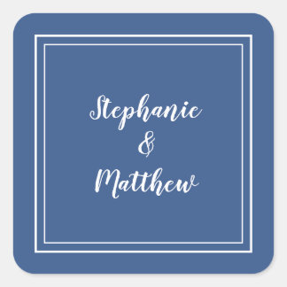 Sticker Carré Mariage minimaliste moderne bleu Faveur Merci
