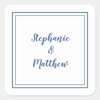 Sticker Carré Mariage minimaliste moderne Faveur Merci bleu