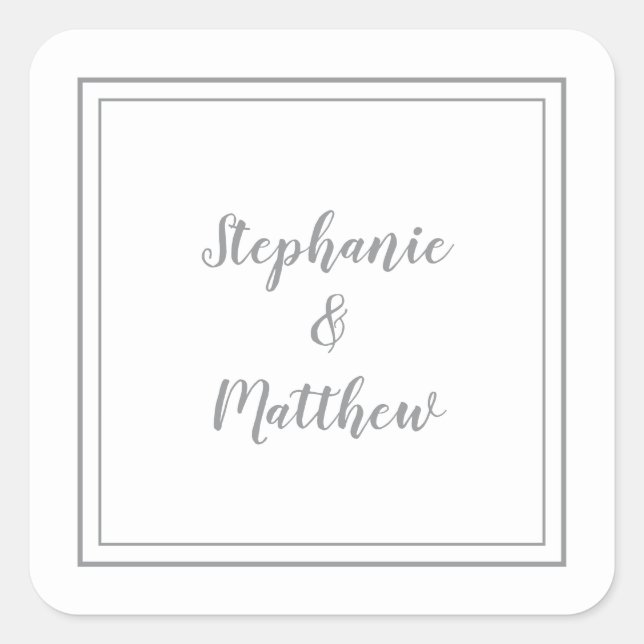 Sticker Carré Mariage minimaliste moderne Faveur Merci gris (Devant)