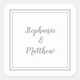 Sticker Carré Mariage minimaliste moderne Faveur Merci gris
