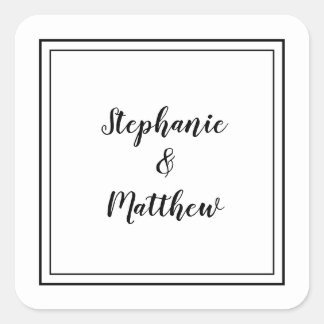 Sticker Carré Mariage minimaliste moderne Faveur Merci noir