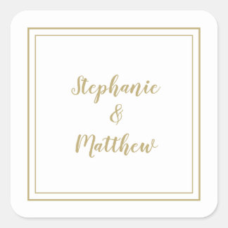 Sticker Carré Mariage minimaliste moderne Faveur Merci Or