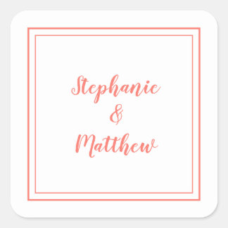 Sticker Carré Mariage minimaliste moderne Favoriser Merci Coral