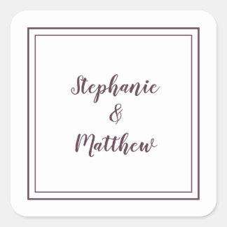 Sticker Carré Mariage minimaliste moderne Favoriser Merci pourpr