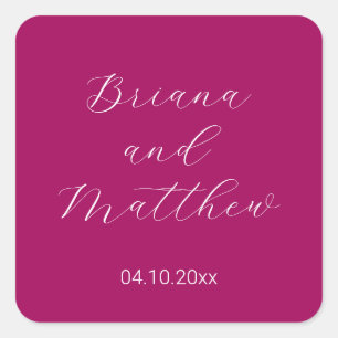 Sticker Carré Mariage Minimaliste Script Magenta