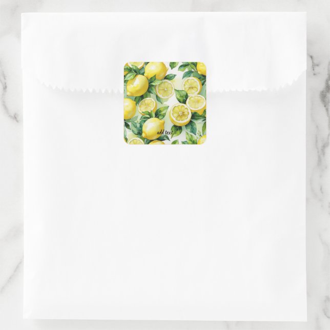 Sticker Carré Mariage moderne avec citron bleu floral script (Sac)