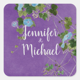 Sticker Carré Mariage Moderne Calligraphie Plaque Nom Floral