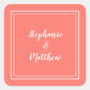 Sticker Carré Mariage moderne minimaliste Corail Favoriser le Me